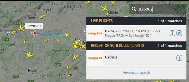 Takto funguje vyhledávací panel na Flighradaru24. Nezbývá než popřát letu U26962 šťastný let :).