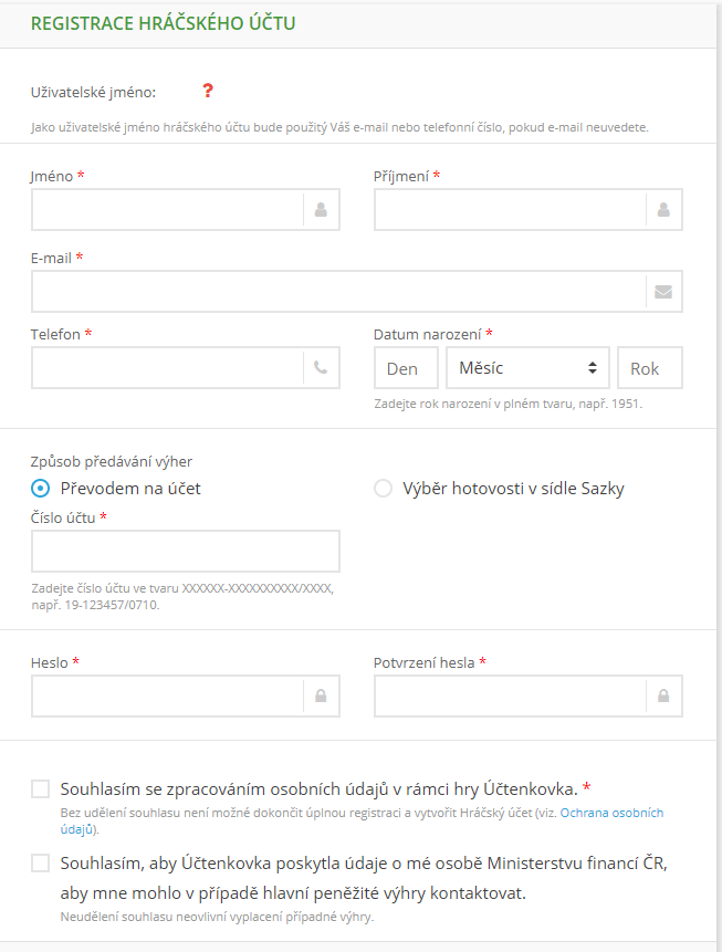 Registrace hráčského profilu ušetří spoustu času při registraci nových účtenek.