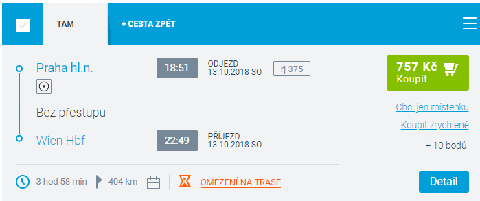 Vlakem z Prahy se lze do Vídně dostat několikrát denně. Cesta trvá zhruba čtyři hodiny