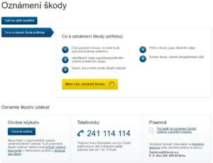 Na webových stránkách České pojišťovny se kromě možností, jak pojistnou škodu ohlásit, uvádí také seznam všech požadovaných dokumentů.