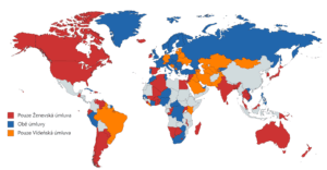 Mapa zobrazující platnost jednotlivých typů mezinárodních řidičských průkazů.