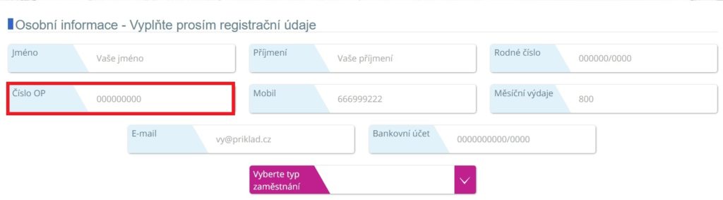 V žádosti o půjčku, resp. v registraci, se mimo jiné vyplňuje také kolonka "Číslo OP". Není proto pravda, že by k uzavření CreditOn půjčky nebyly potřeba žádné doklady totožnosti. 