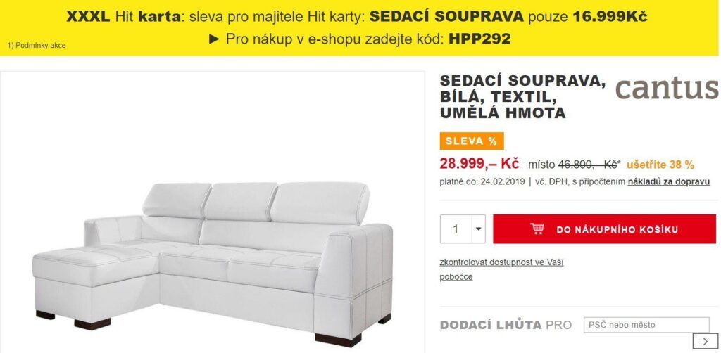 Upozornění, že na konkrétní produkt se vztahuje akce pro držitele HIT KARTY je výrazně označeno v horním žlutém pruhu. V tomto konkrétním případě se jedná o velmi příjemnou slevu 12 000 korun oproti běžné ceně.