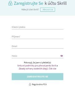 Výhodou elektronické peněženky Skrill je nepochybně velmi jednoduchá registrace.