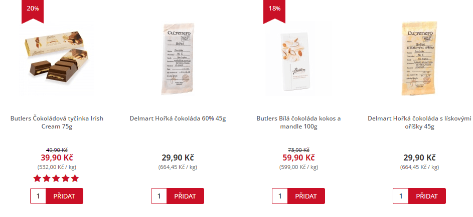 Košík rozváží potraviny také ze supermarketu Delmart, který se specializuje na nejrůznější sladké i slané delikatesy.