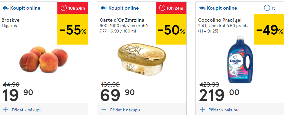 V sekci Akční nabídky najdeme různé druhy zboží s více než 50% slevou.