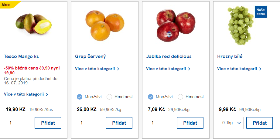 Ovoce a zeleninu lze na iTesco nakupovat po kusech či na váhu.