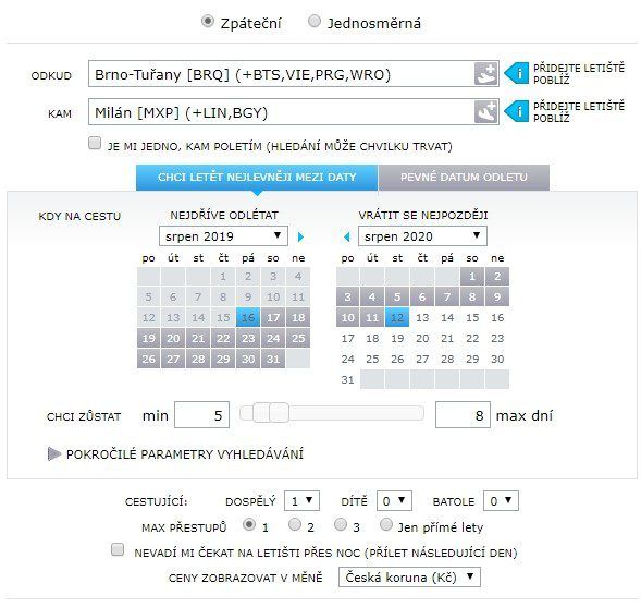 Azair je vyhledávač specializovaný na nízkonákladové letenky. 