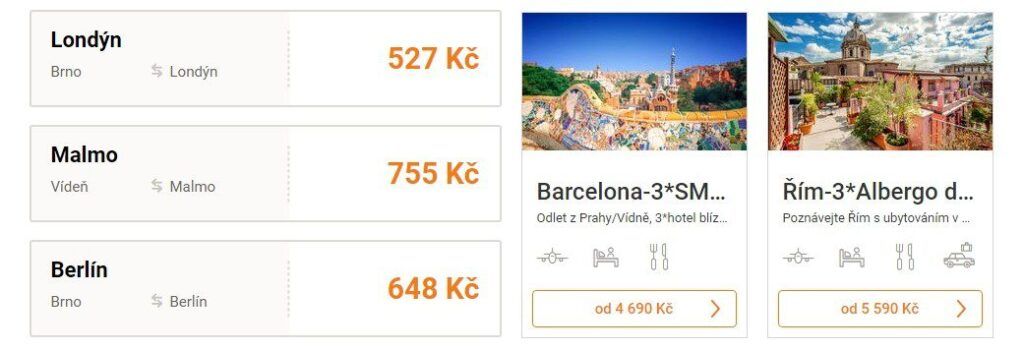 Pelikán kromě levných letenek nabízí i přehled akčních pobytů.