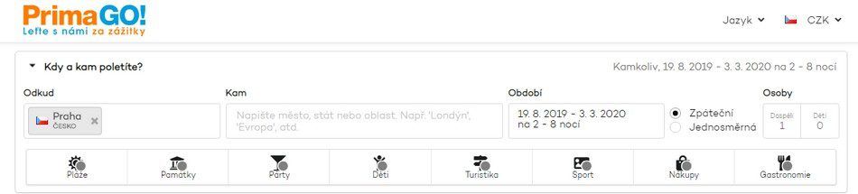 PrimaGo je další alternativou k vyhledávání levných letenek.