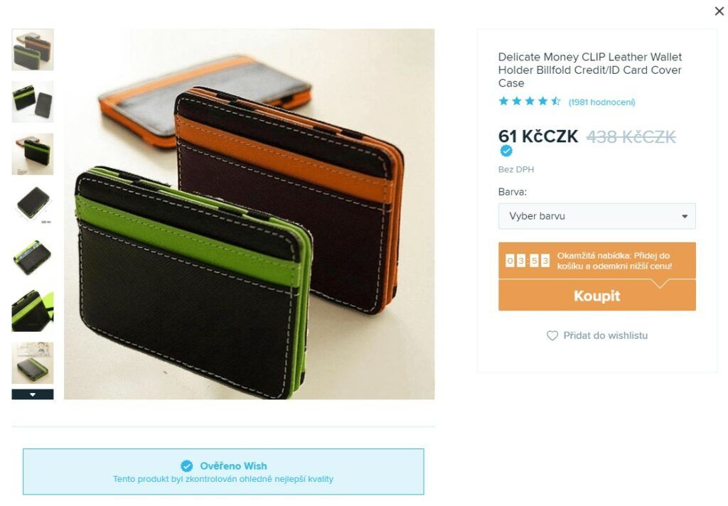 Rozhraní Wish je česky, popisky produktů se však pořád zobrazují anglicky.
