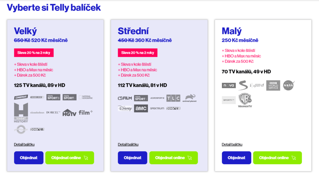 Telly nabízí výhodné TV balíčky.