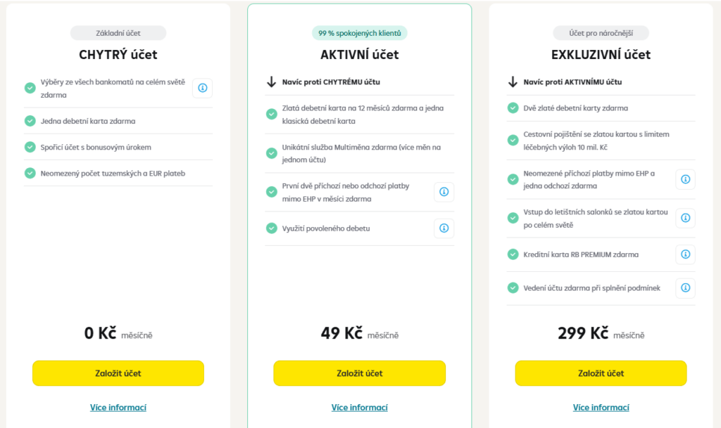 Raiffeisenbank nabízí hned tři varianty běžného účtu.