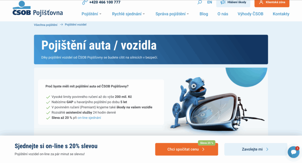 Pojištění ČSOB zahrnuje bezplatný odtah vozidla, úrazové pojištění řidiče i pojištění osobních věcí.